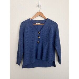 Madewell Ribbed Lyle Henley Sweater Button Boxy Cozy Merino Wool Blend Small